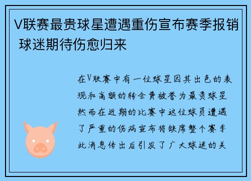 V联赛最贵球星遭遇重伤宣布赛季报销 球迷期待伤愈归来